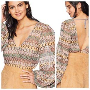 NWT Jen's Pirate Booty Jasmine Chevron Balloon Sleeve V Neck Plunge Bodysuit